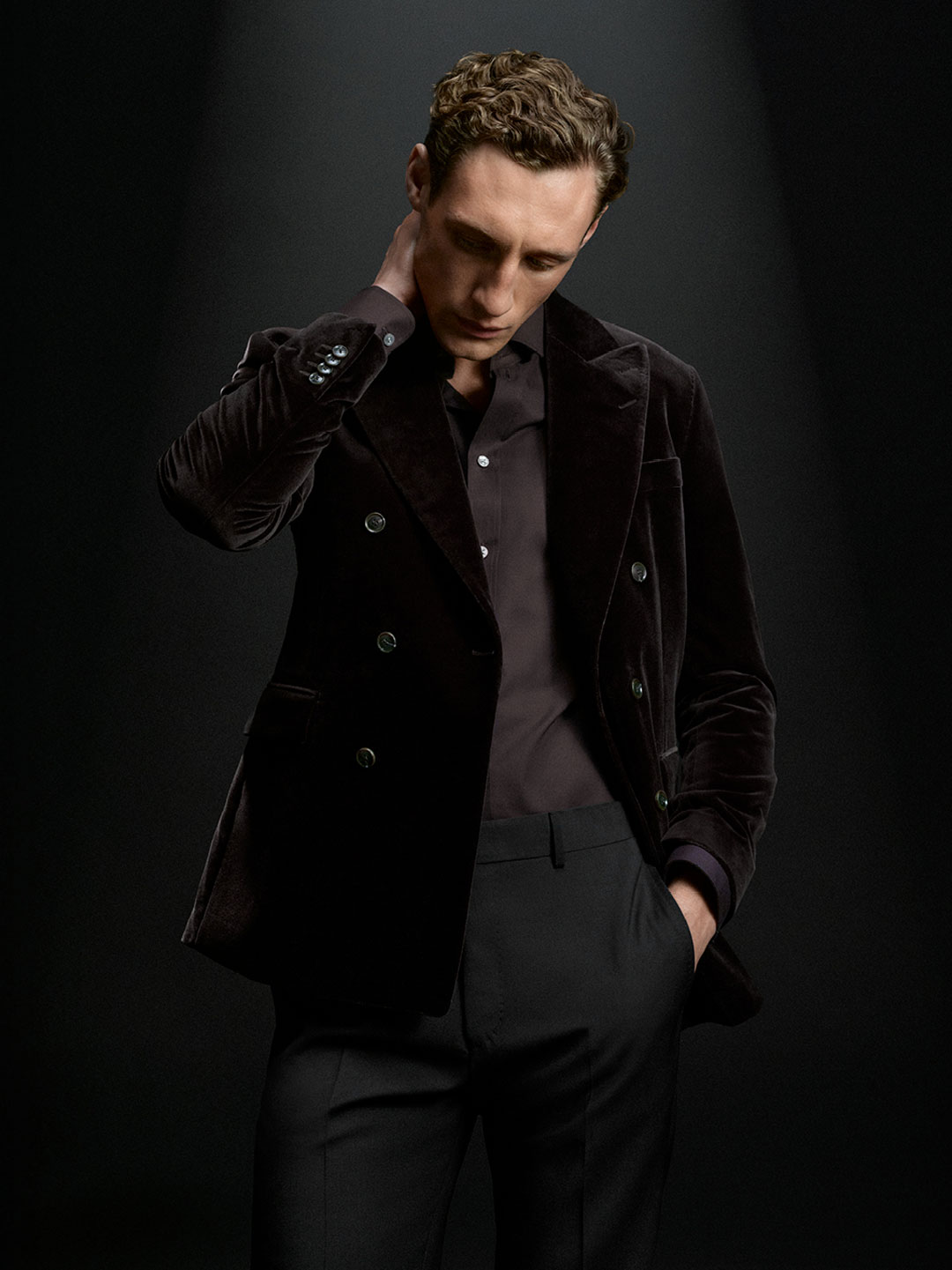 Dark brown velvet tux jacket